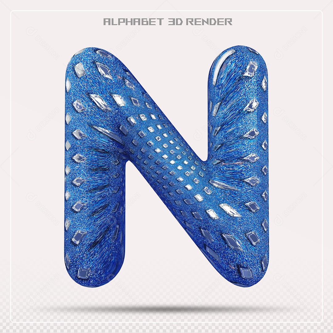 Elemento 3D Letra N AzuL para Composição PSD
