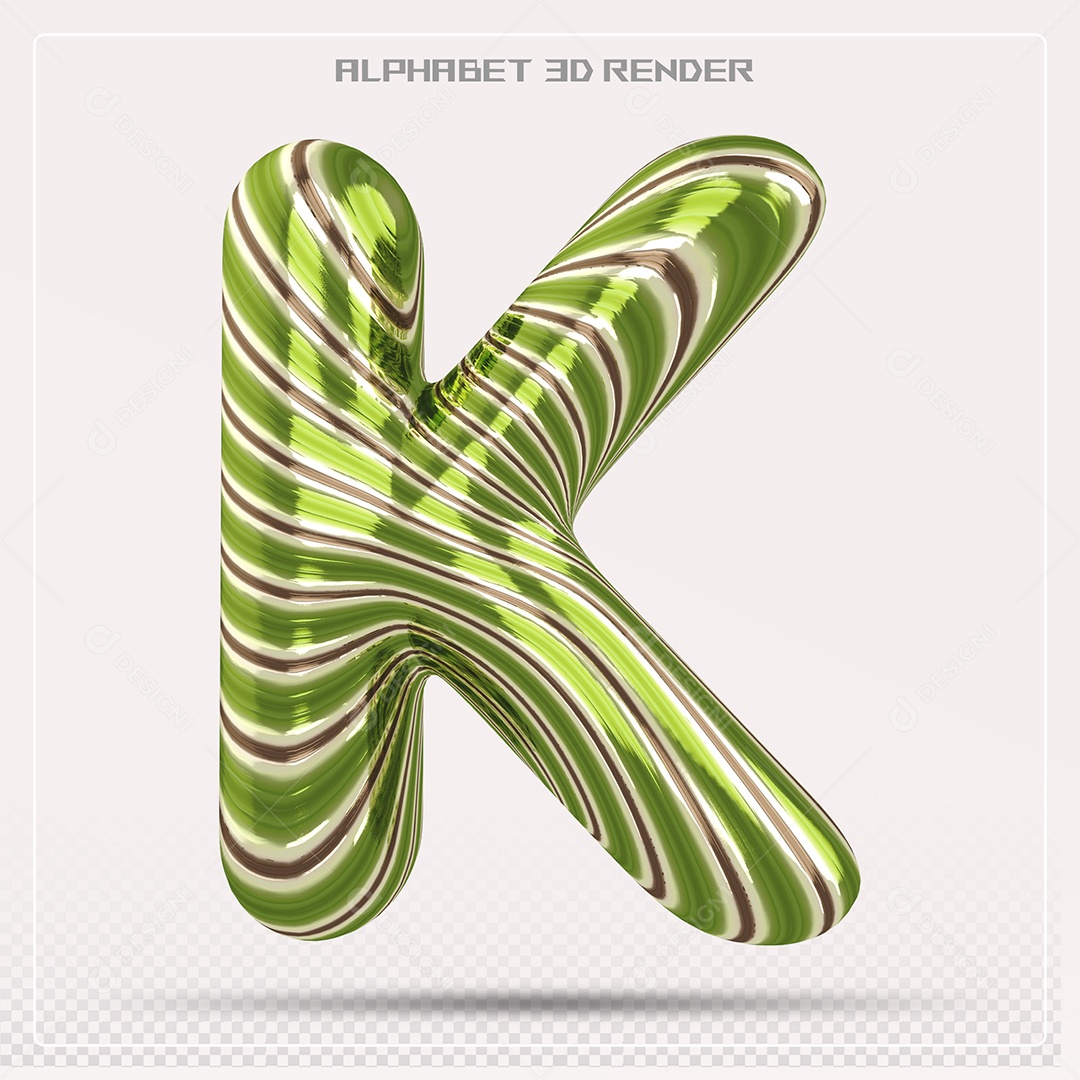 Elemento 3D Letra K Verde para Composição PSD