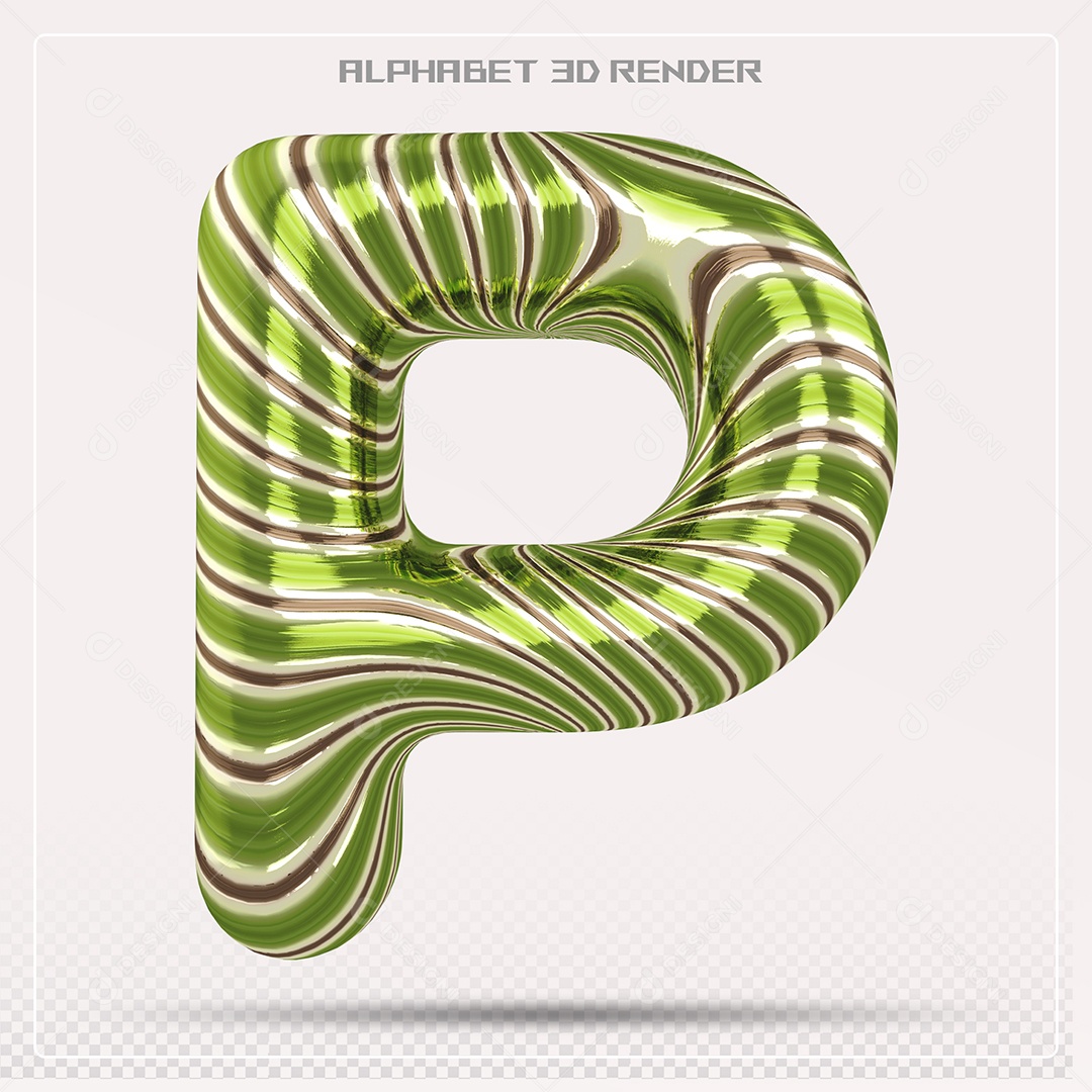 Elemento 3D Letra P Verde para Composição PSD