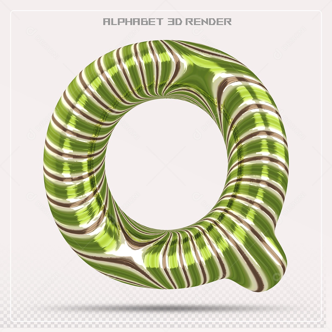 Elemento 3D Letra Q Verde para Composição PSD