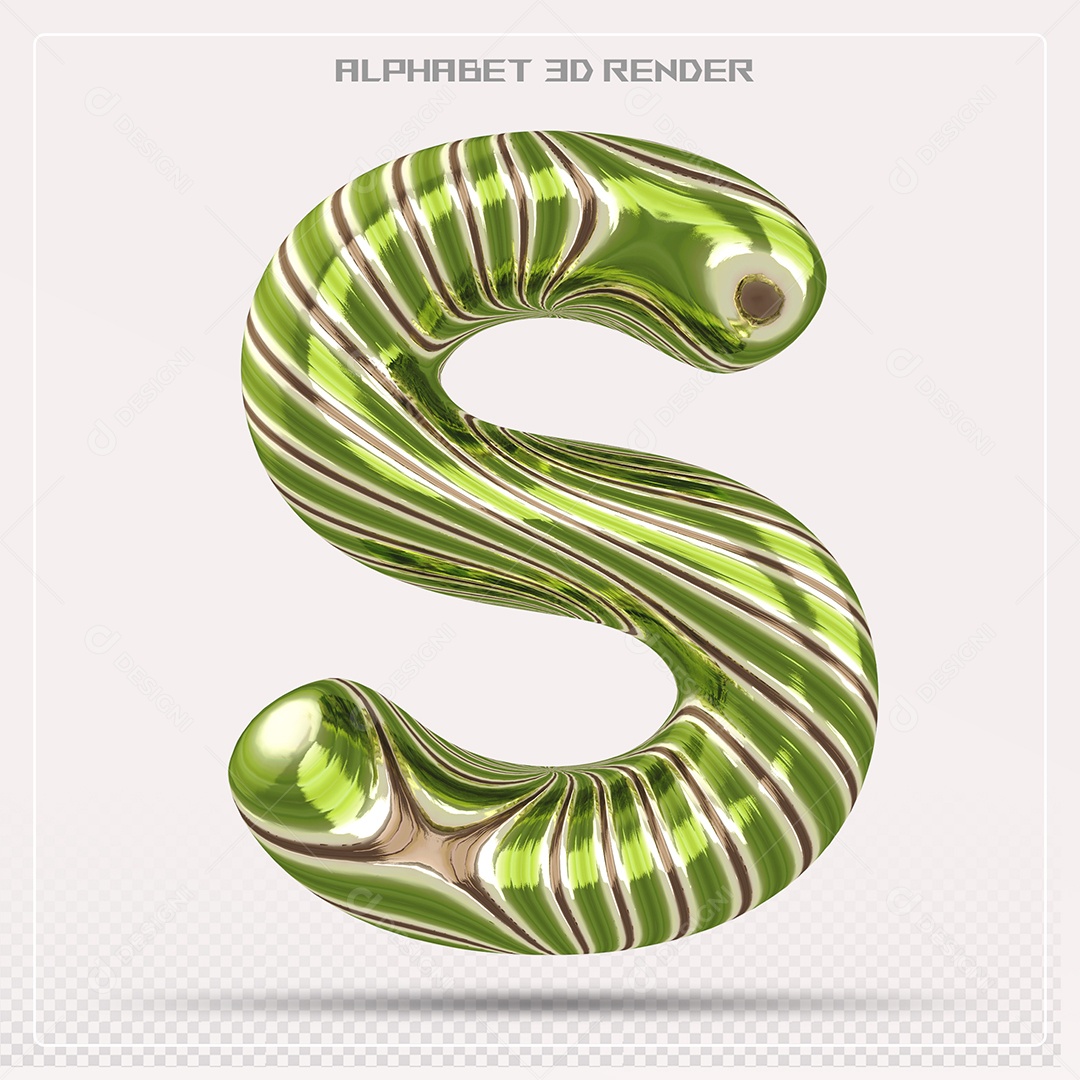 Elemento 3D Letra S Verde para Composição PSD