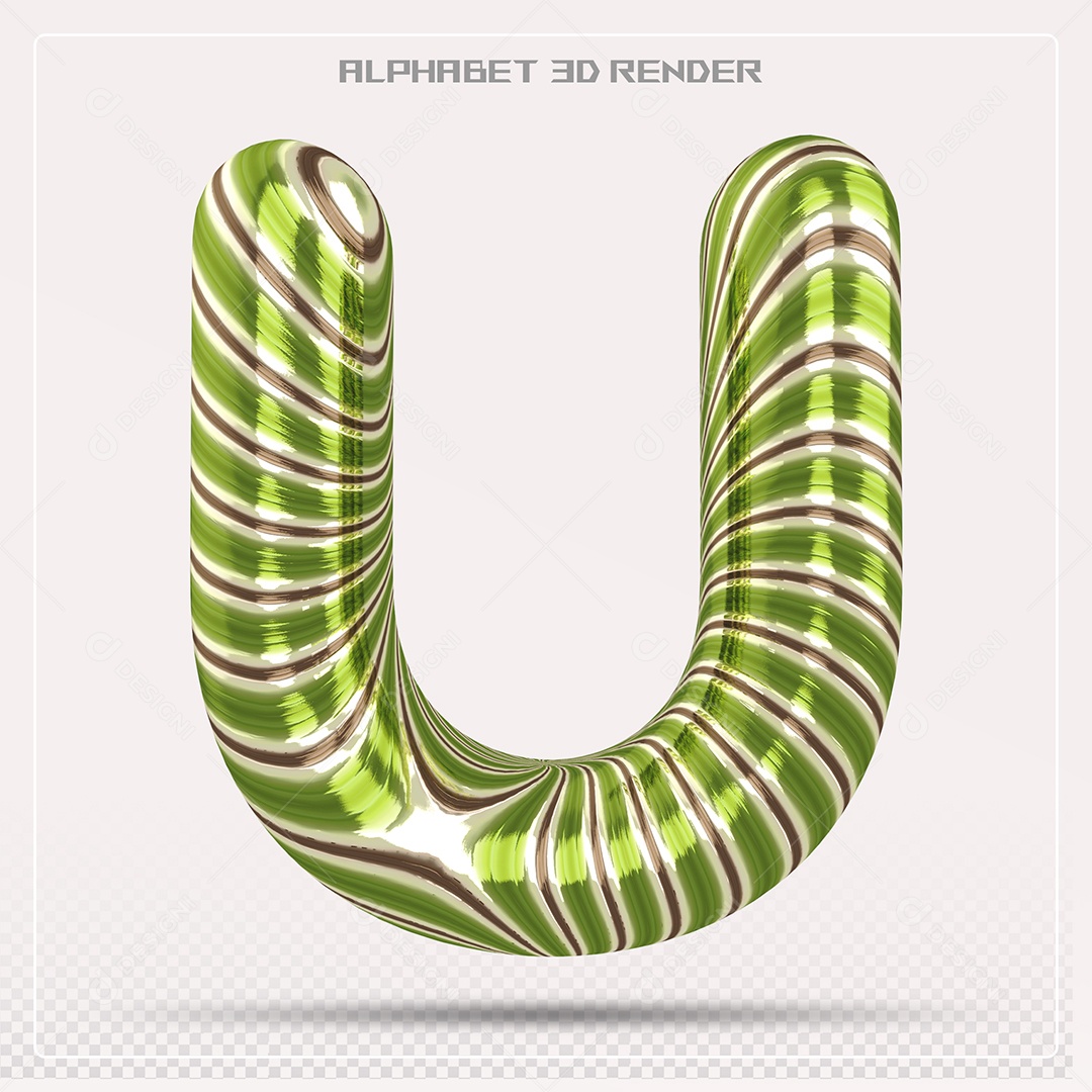 Elemento 3D Letra U Verde para Composição PSD