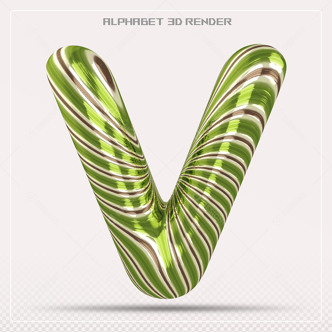 Elemento 3D Letra V Verde para Composição PSD