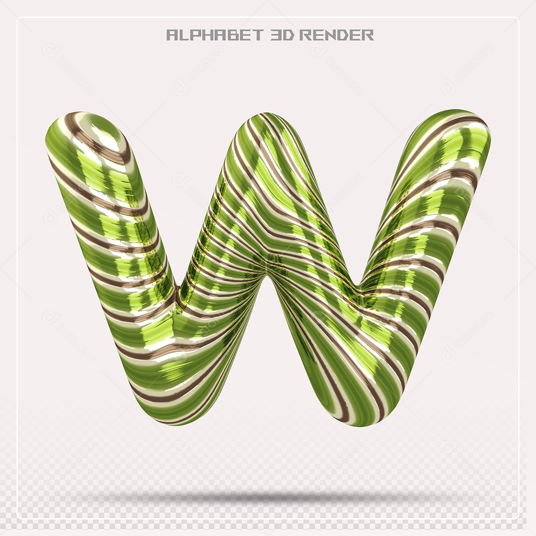 Elemento 3D Letra W Verde para Composição PSD