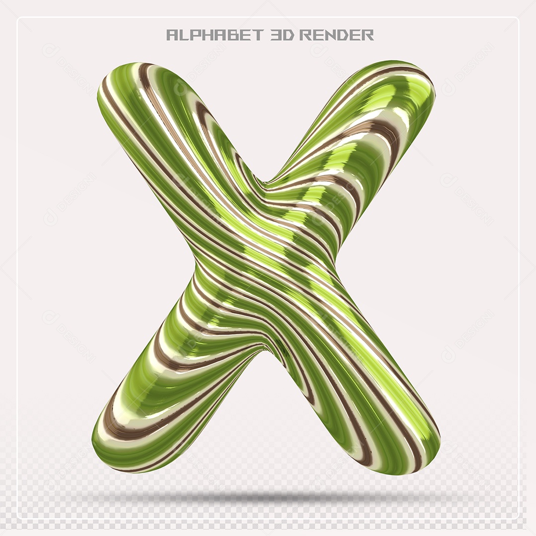 Elemento 3D Letra X Verde para Composição PSD