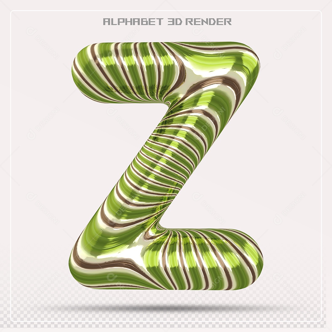 Elemento 3D Letra Z Verde para Composição PSD
