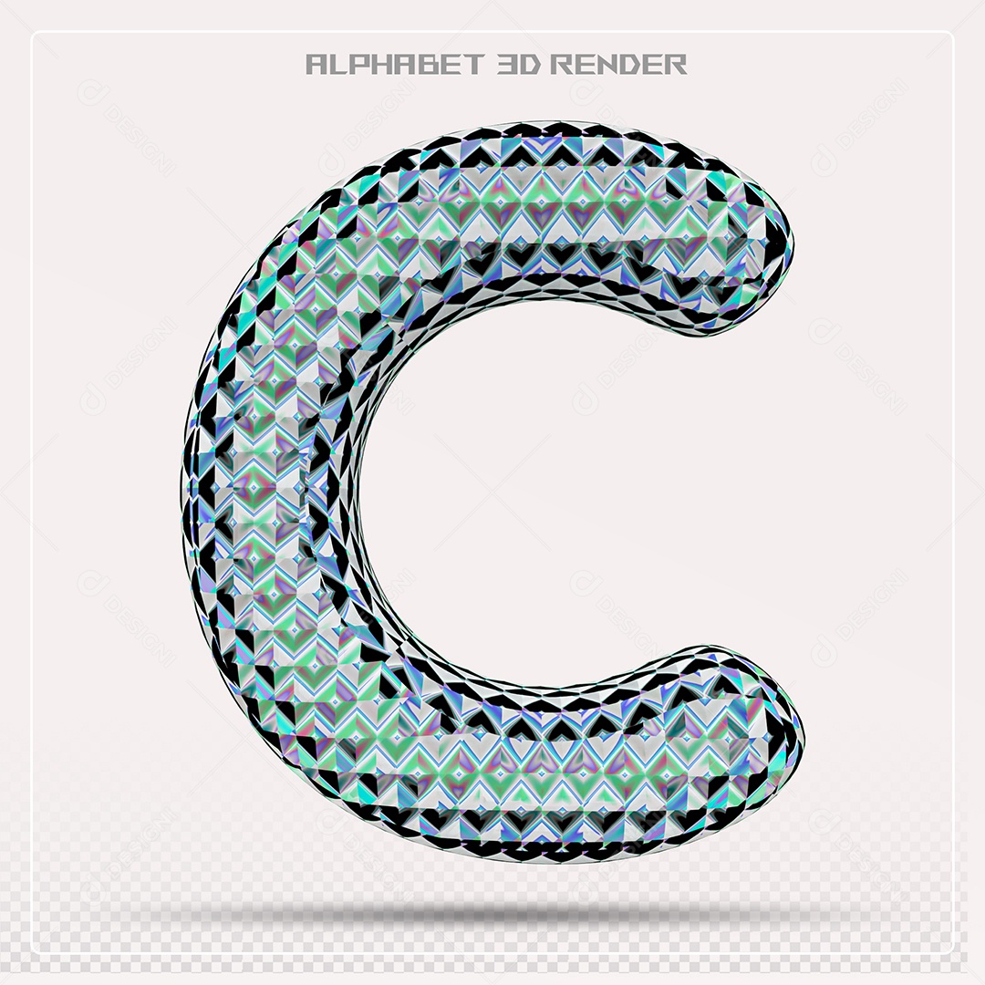 Elemento 3D Letra C Azul para Composição PSD