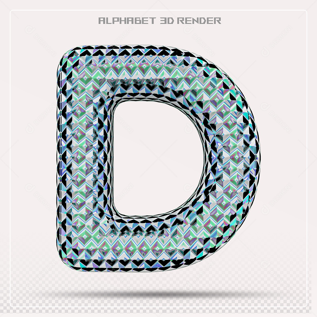Elemento 3D Letra D Azul para Composição PSD
