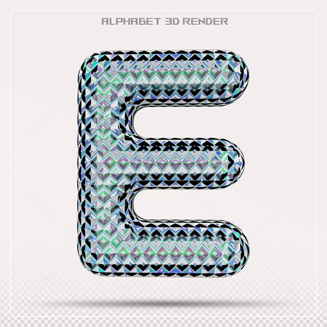 Elemento 3D Letra E Azul para Composição PSD