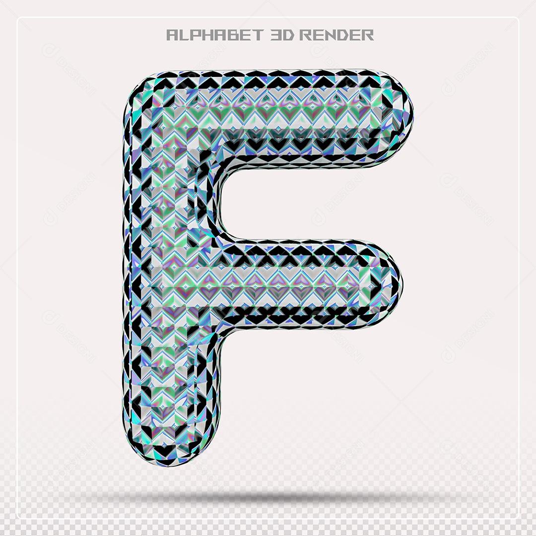 Elemento 3D Letra F Azul para Composição PSD