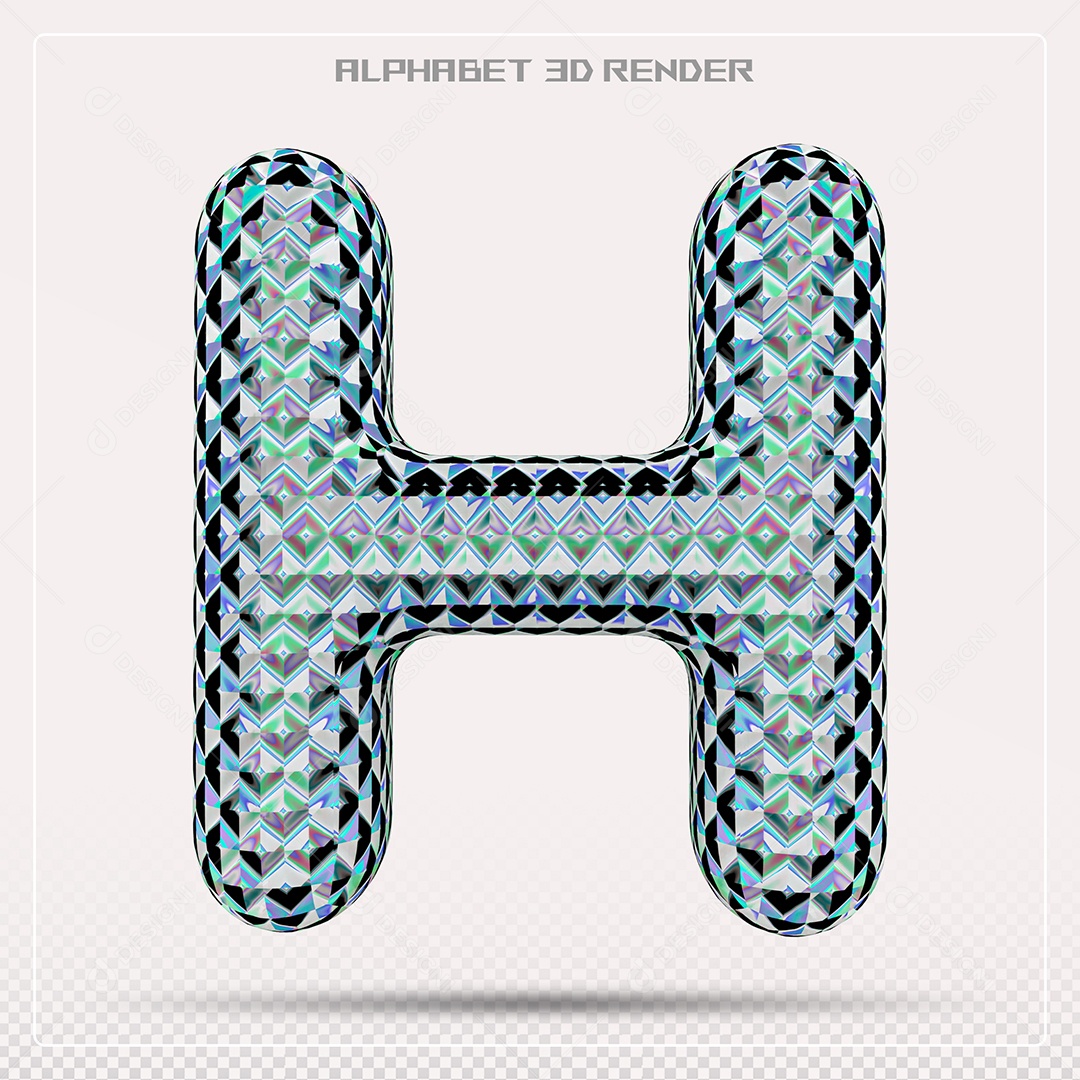 Elemento 3D Letra H Azul para Composição PSD