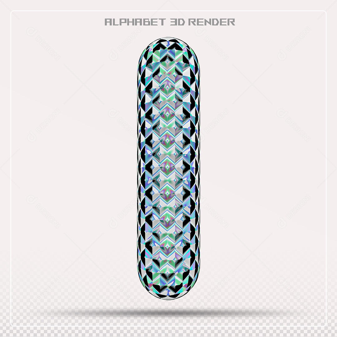 Elemento 3D Letra I  Azul para Composição PSD