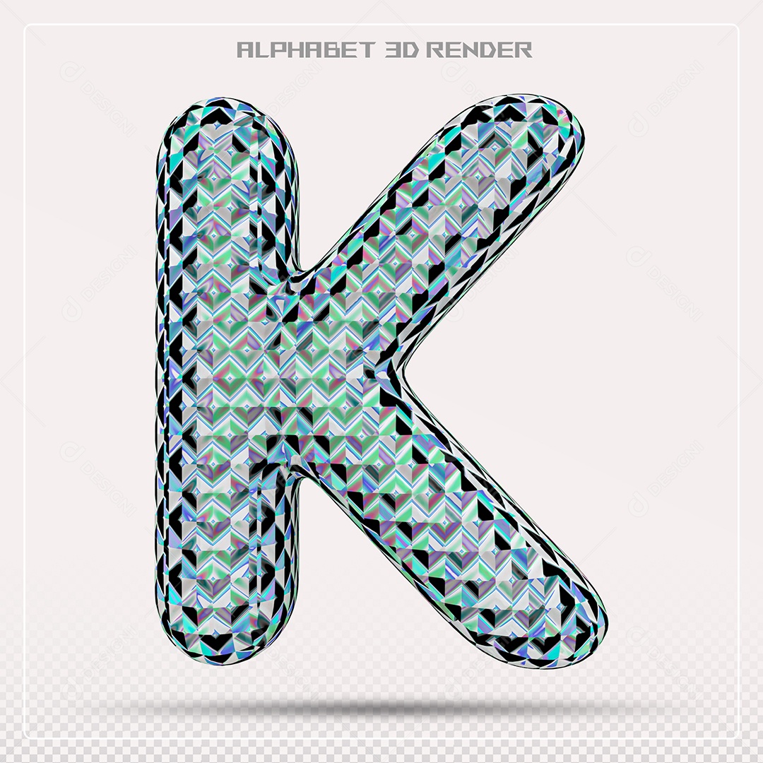 Elemento 3D Letra K Azul para Composição PSD
