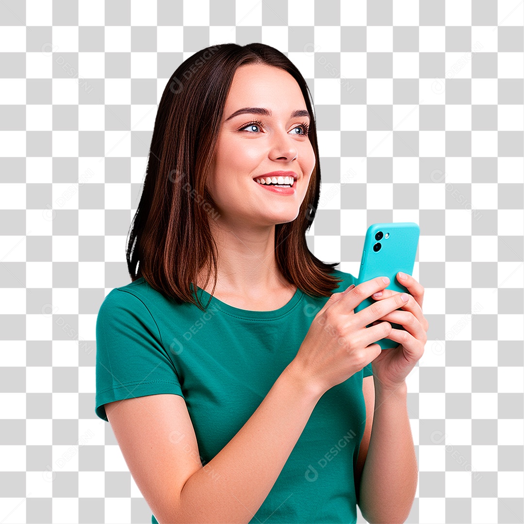 Mulher com Celular PNG Transparente