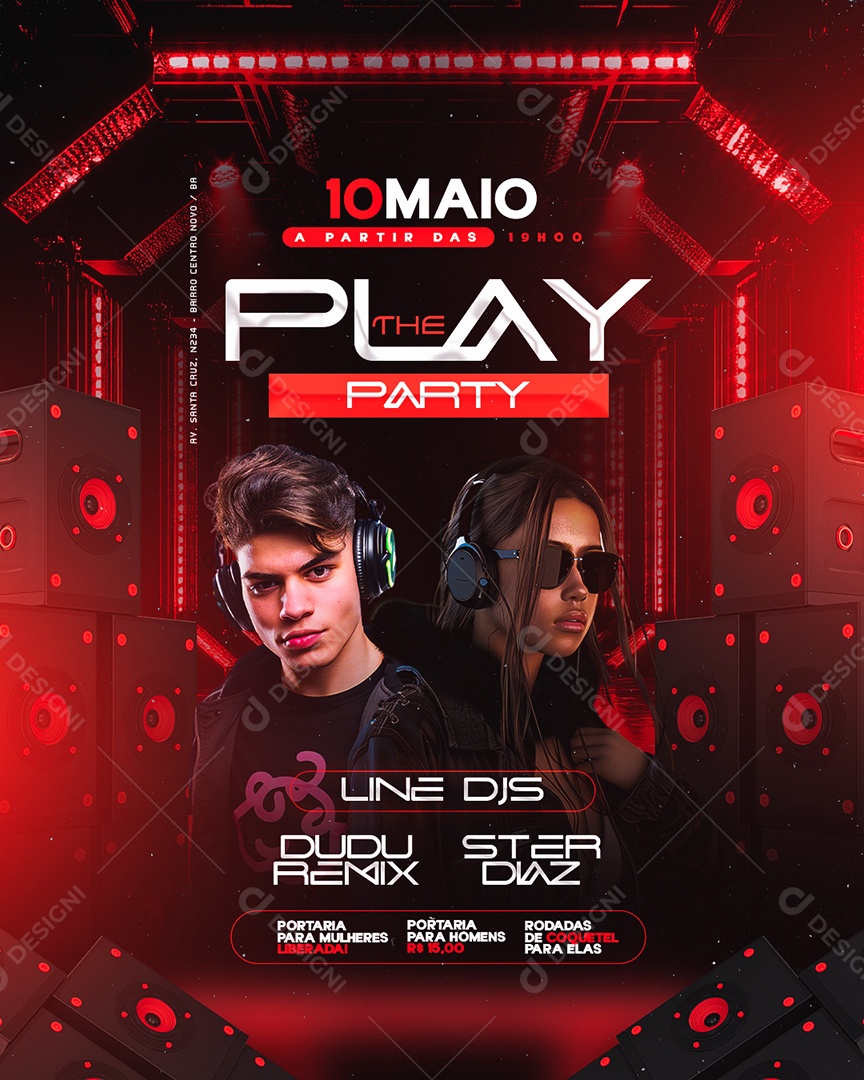 Flyer The Play Party Line DJS Social Media PSD Editável
