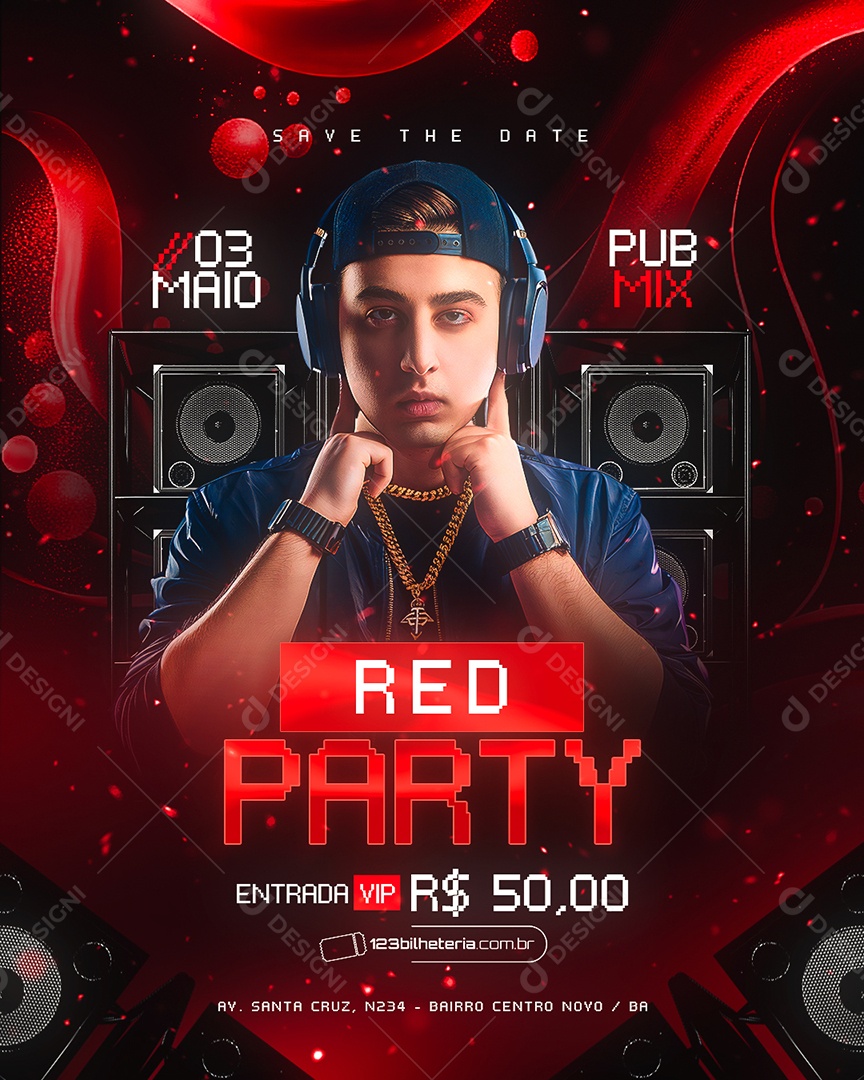 Flyer Red Party Pub Mix Social Media PSD Editável