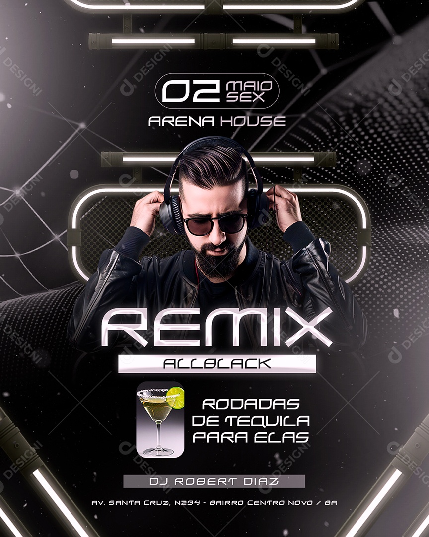 Flyer Arena House Remix All Black Social Media PSD Editável