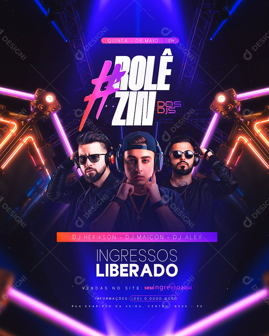 Flyer Rolêzin Dos DJS Ingressos Liberado Social Media PSD Editável