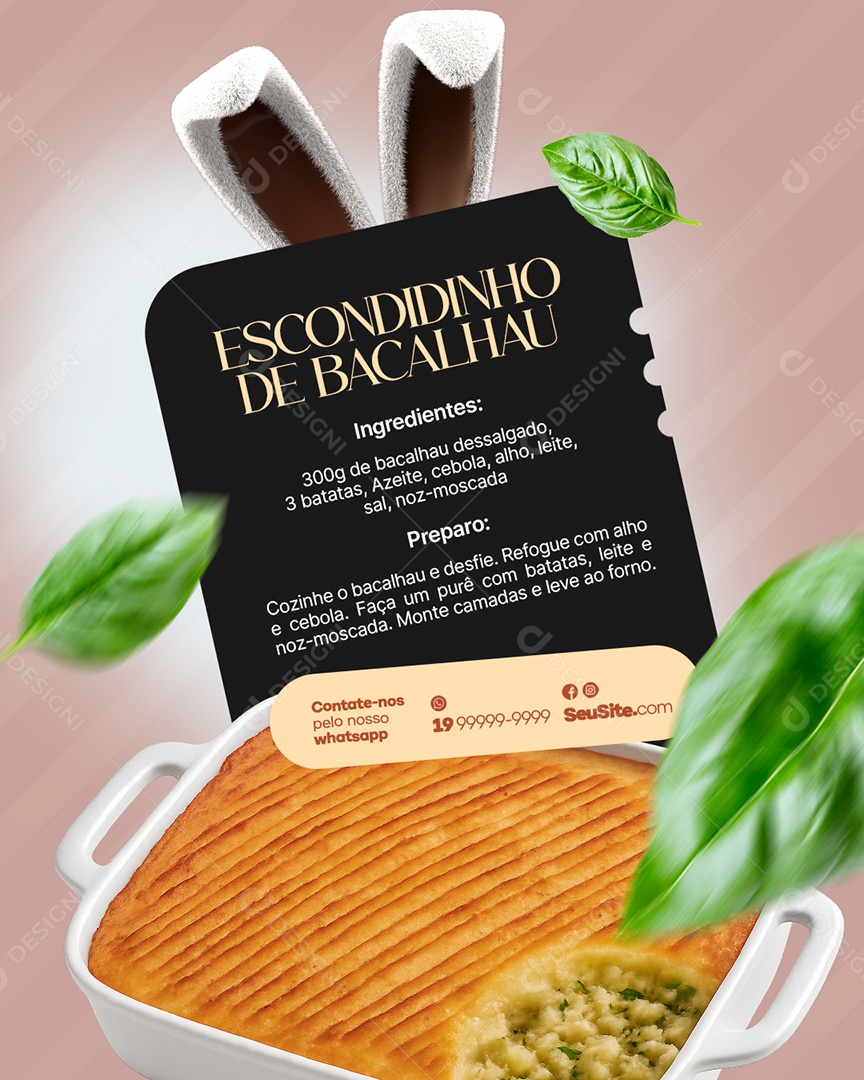 Social Media Pratos Escondidinho de Bacalhau PSD Editável