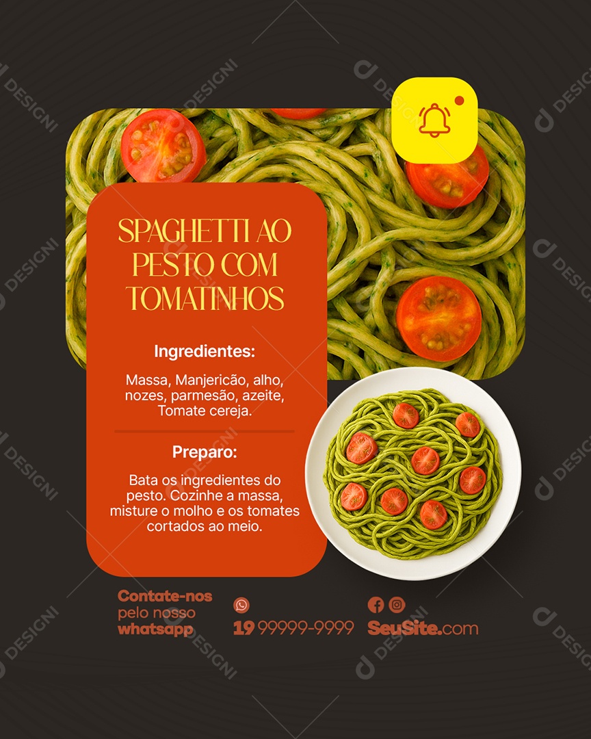 Pratos Spaghetti Ao Pesto com Tomantinhos Social Media PSD Editável
