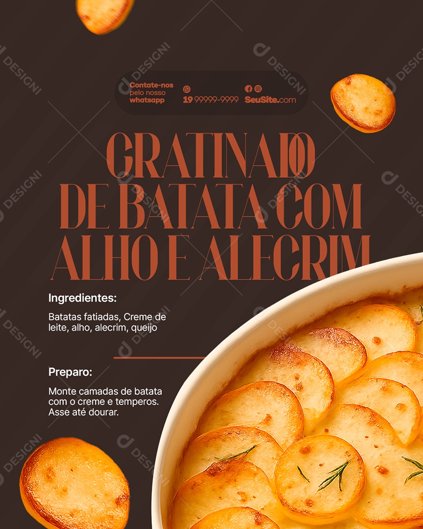 Pratos Gratinado de Batata com Alho e Alecrim Social Media PSD Editável