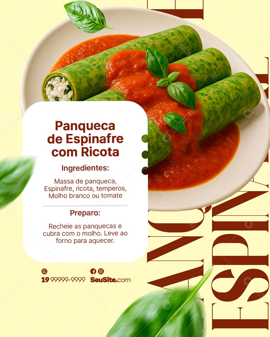 Pratos Panqueca de Espinafre com Ricota Social Media PSD Editável