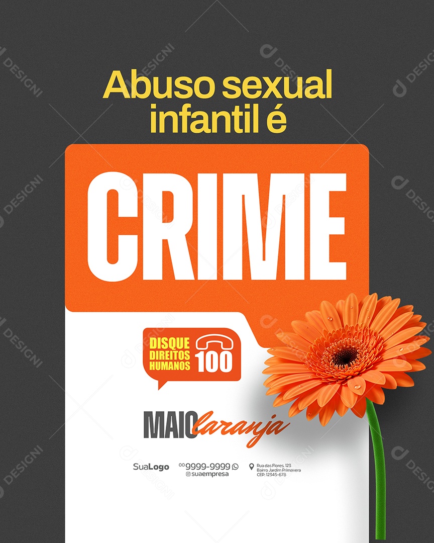 Maio Laranja Abuso Sexual Infantil é Crime Social Media PSD Editável