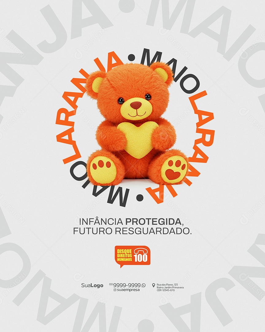 Maio Laranja Infância Protegida Social Media PSD Editável