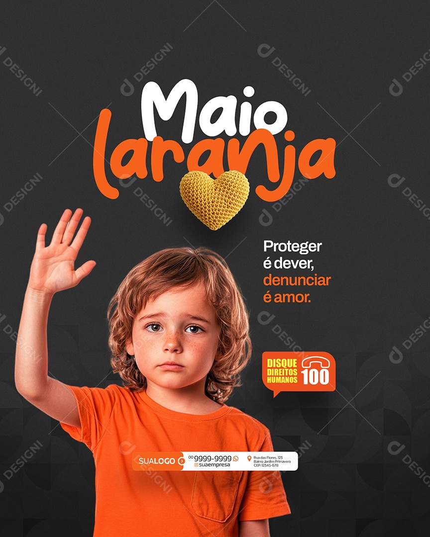Maio Laranja Proteger é Dever Social Media PSD Editável