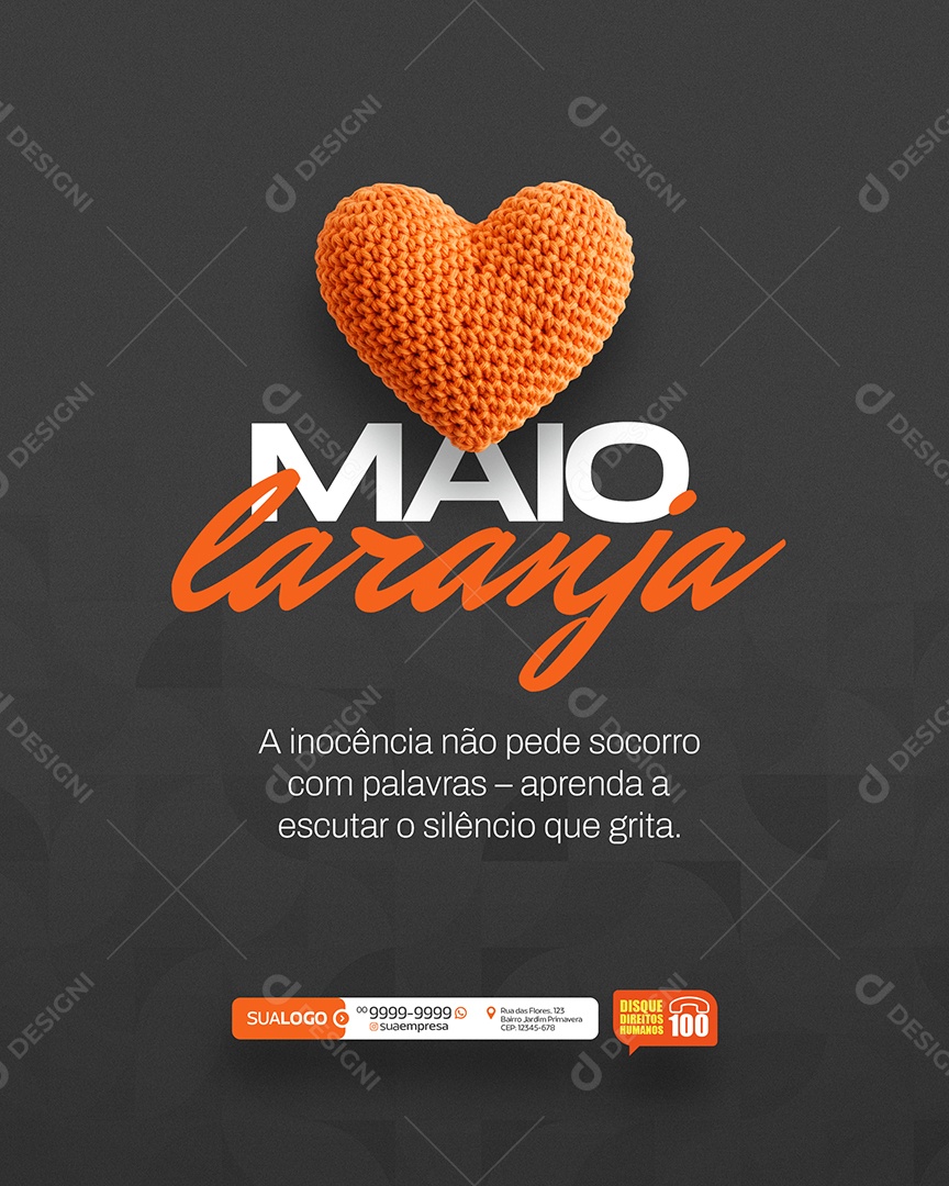 Maio Laranja A Inocência Não Pede Socorro com Palavras Social Media PSD Editável