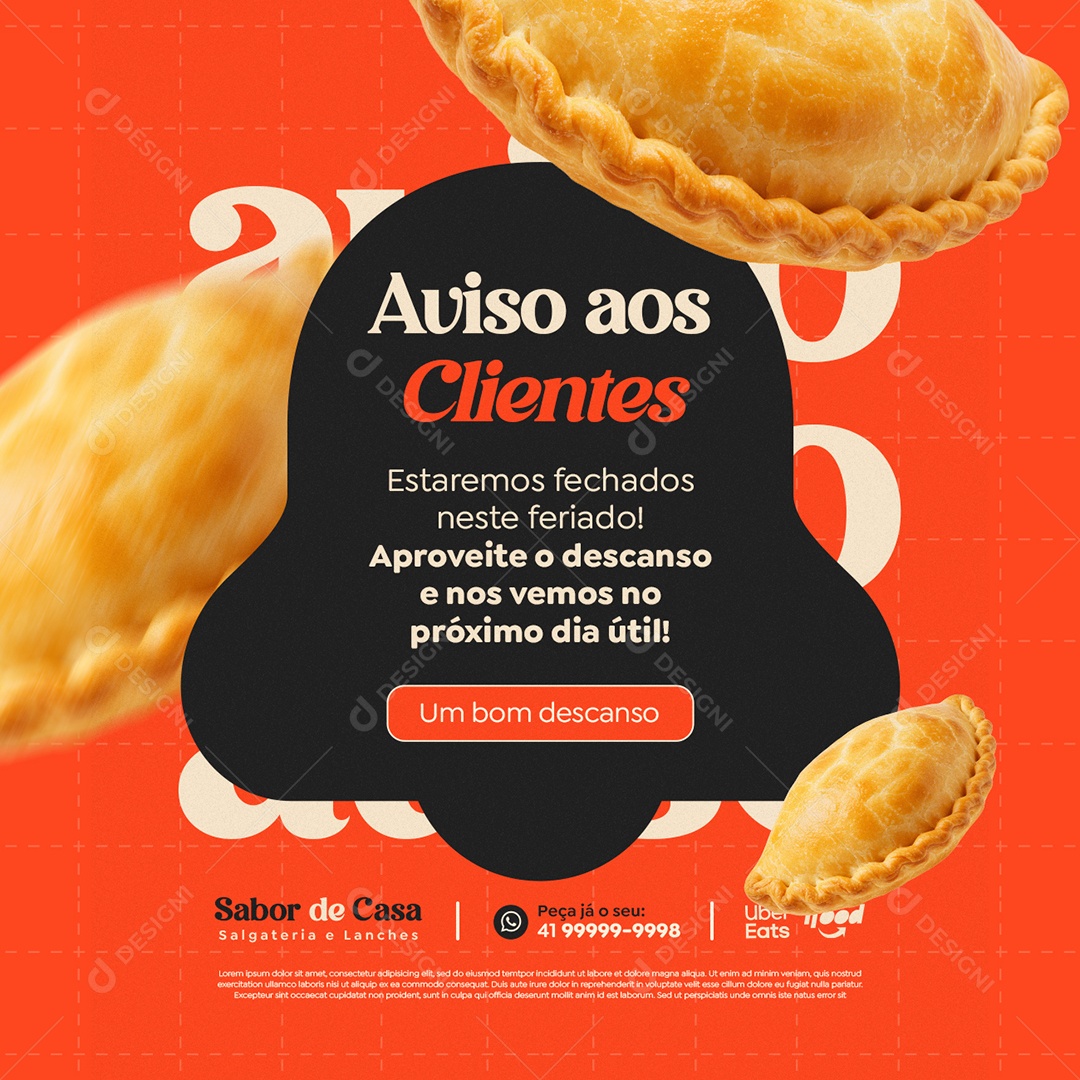 Salgateria Aviso aos Clientes Feriado Social Media PSD Editável