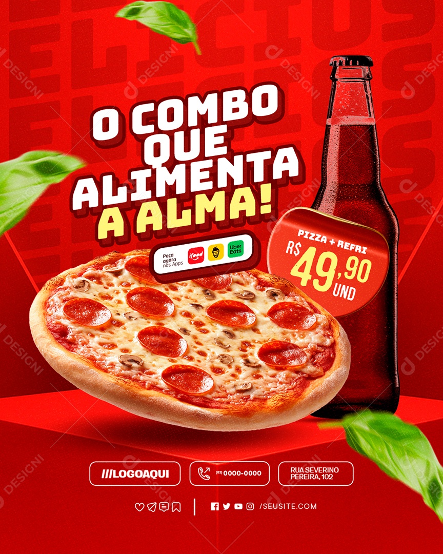 Pizzaria O Combo Que Alimenta a Alma Pizza e Refri Social Media PSD Editável