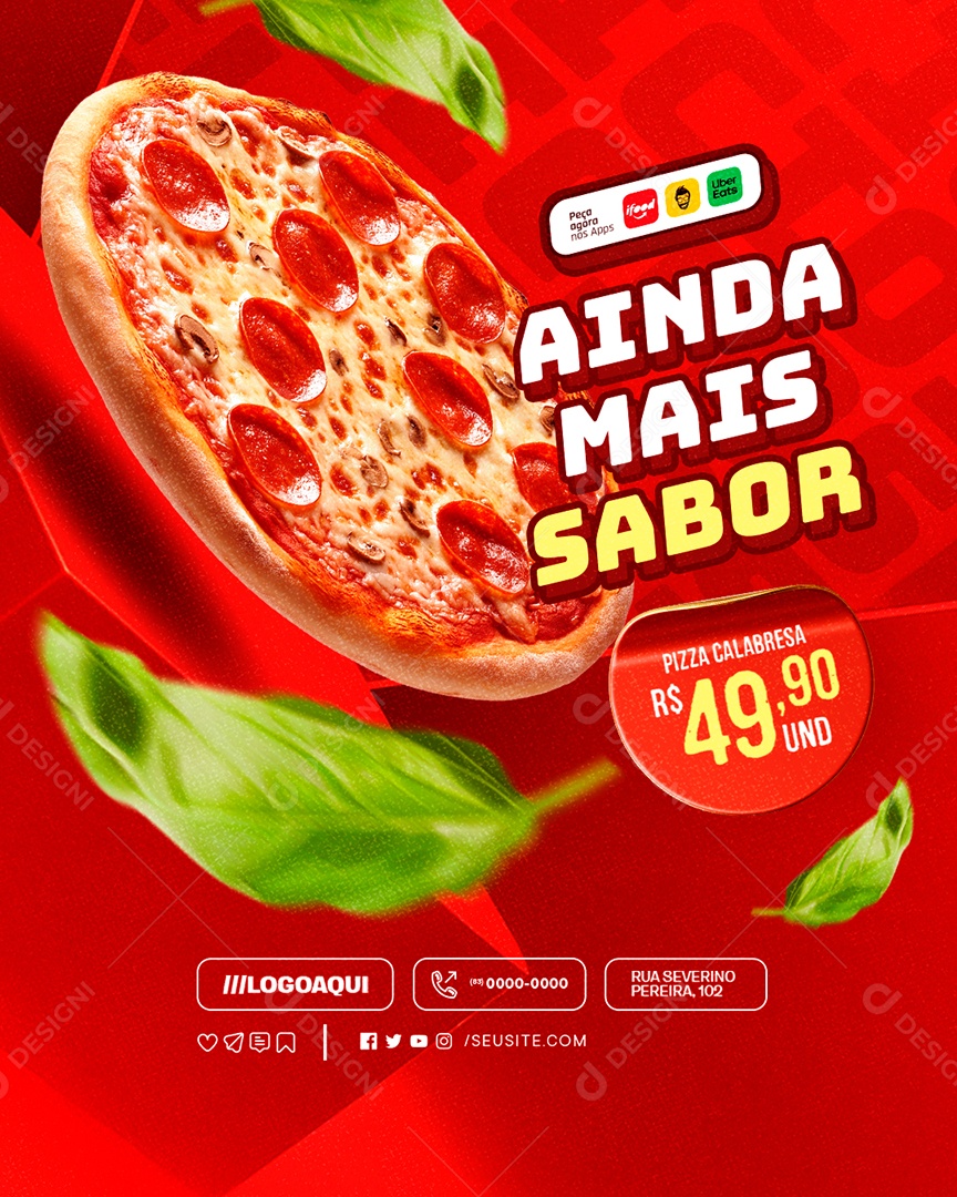 Pizzaria Ainda Mais Sabor Pizza Calabresa Social Media PSD Editável