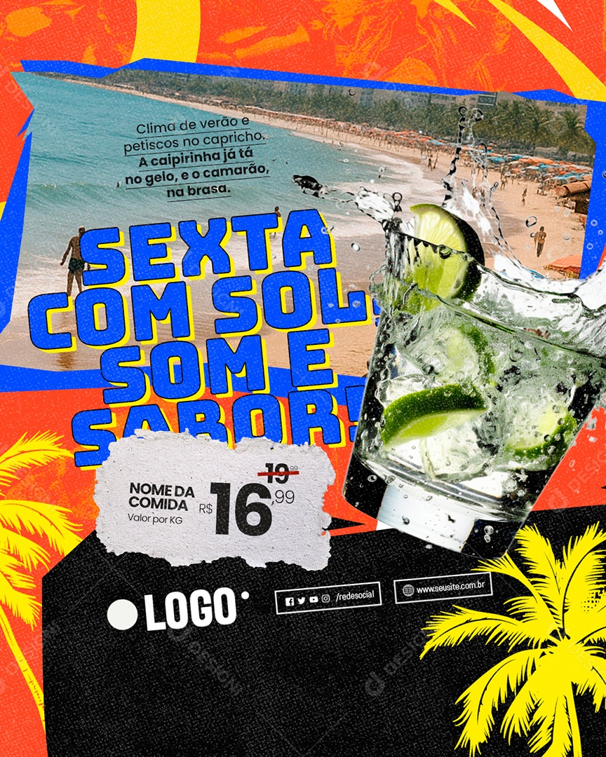 Quiosque Caipirinha Já Tá no Gelo Sexta com Sol Som e Sabor Social Media PSD Editável