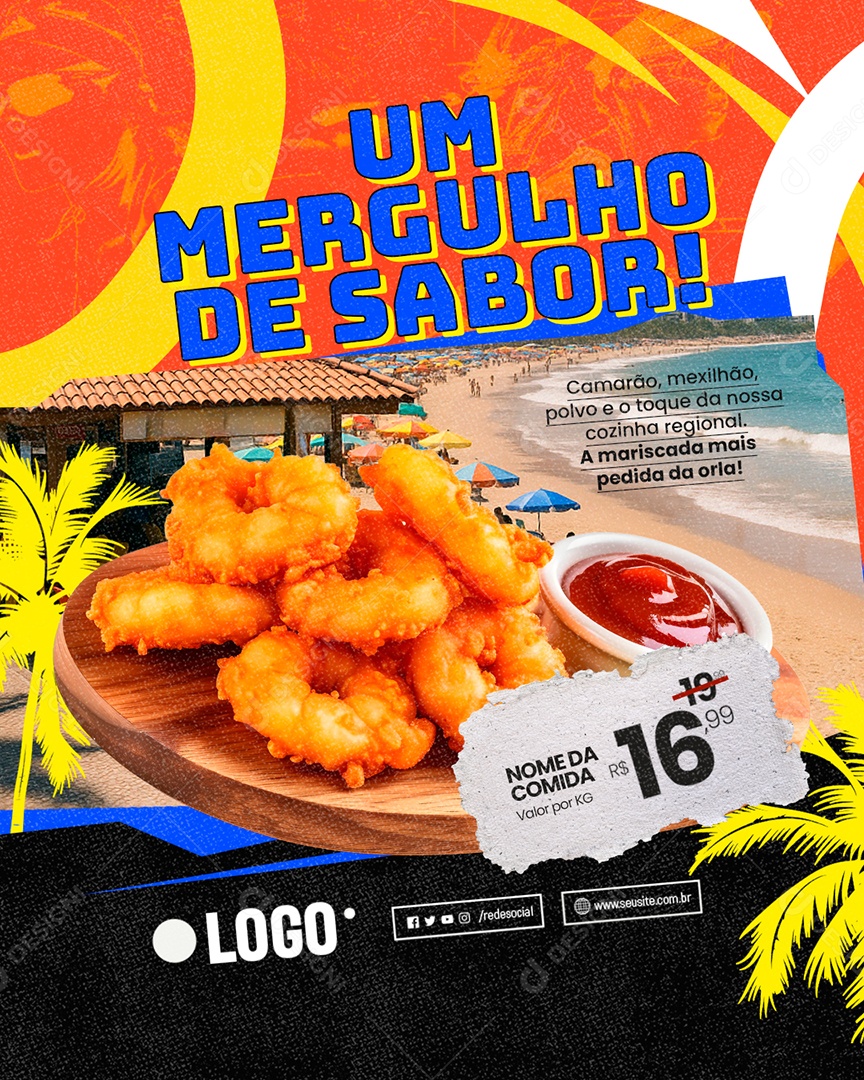 Quiosque Camarão com  Molho Um Mergulho de Sabor Social Media PSD Editável