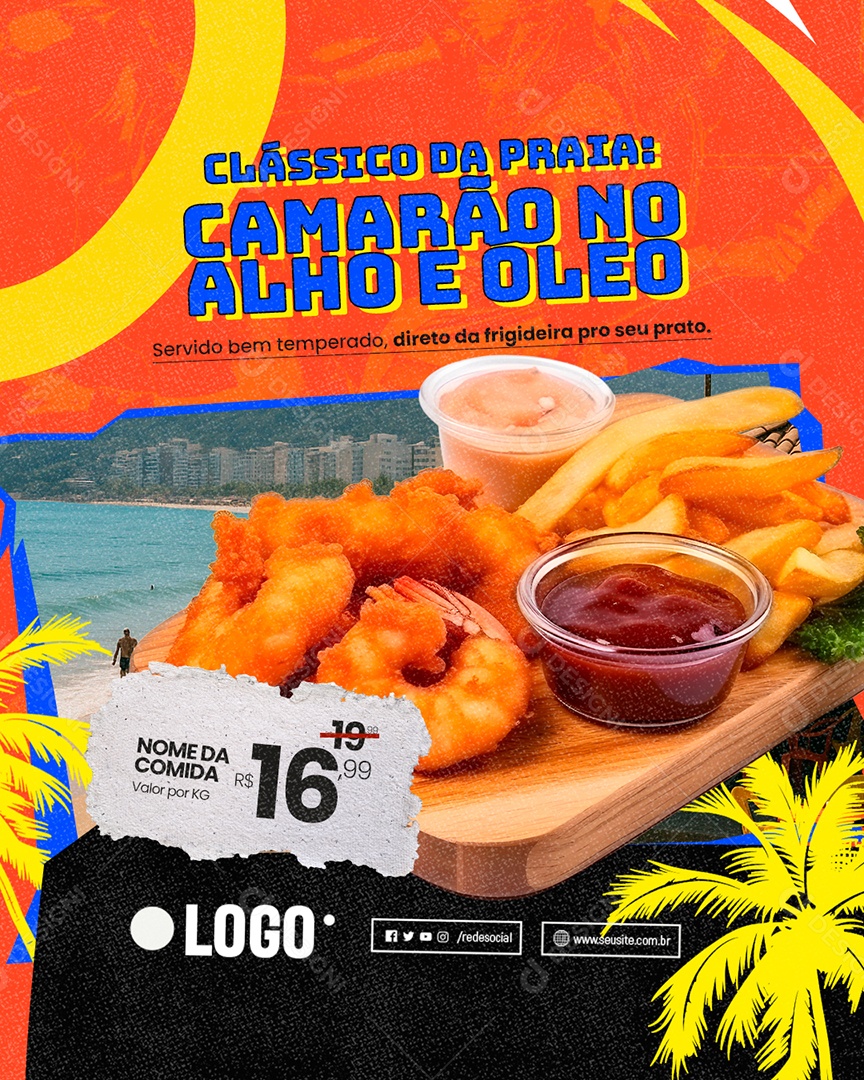 Quiosque Clássico da Praia Camarão no Alho e Óleo Social Media PSD Editável