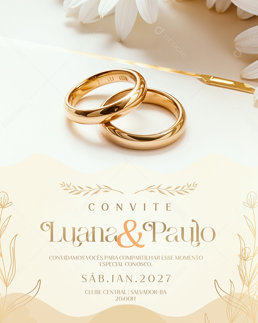 Convite de Casamento Social Media PSD Editável