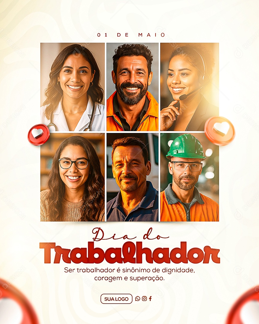 Feliz Dia Do Trabalhador 01 de Maio Social Media PSD Editável