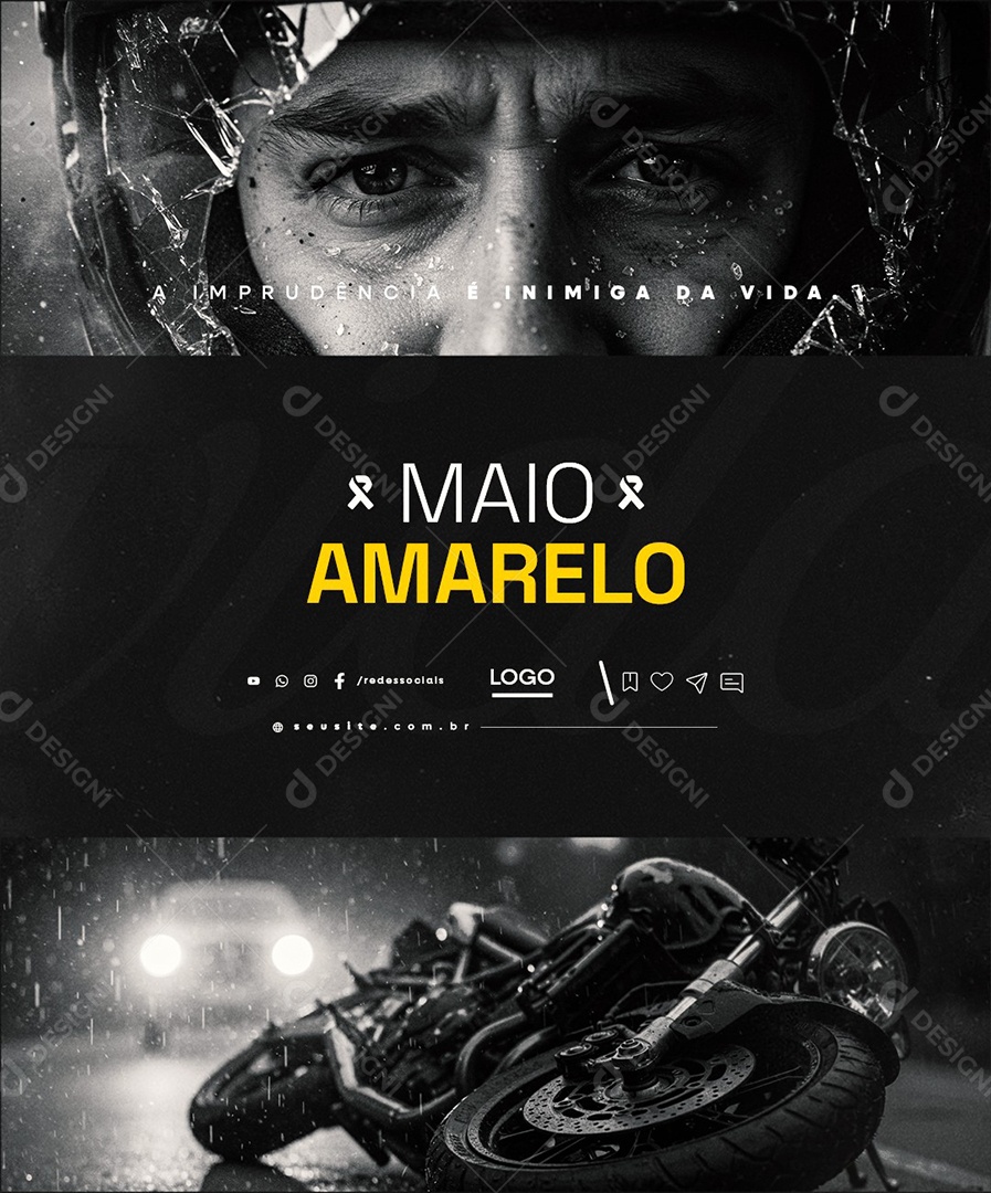 Maio Amarelo A Imprudência é Inimiga da Vida Social Media PSD Editável