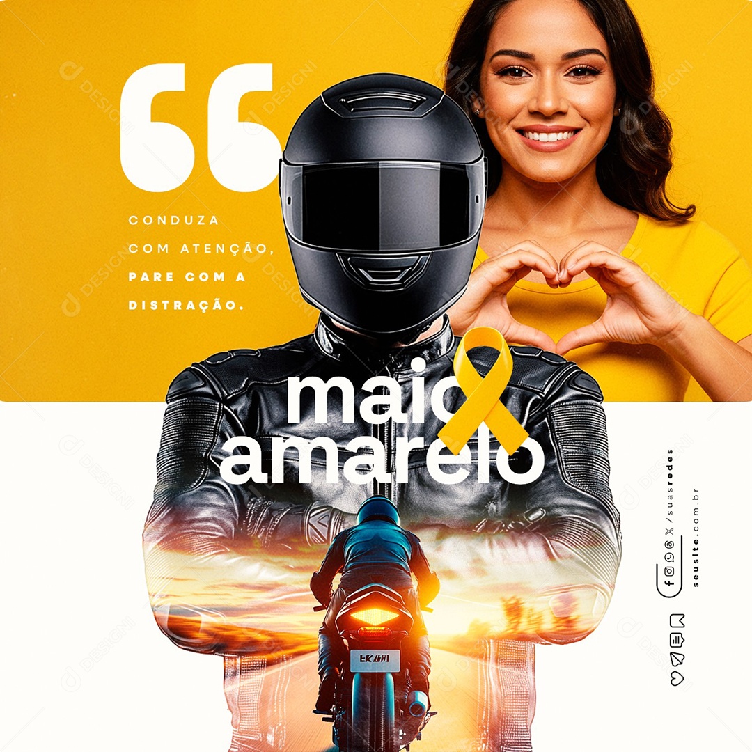 Maio Amarelo Conduza com Atenção Social Media PSD Editável