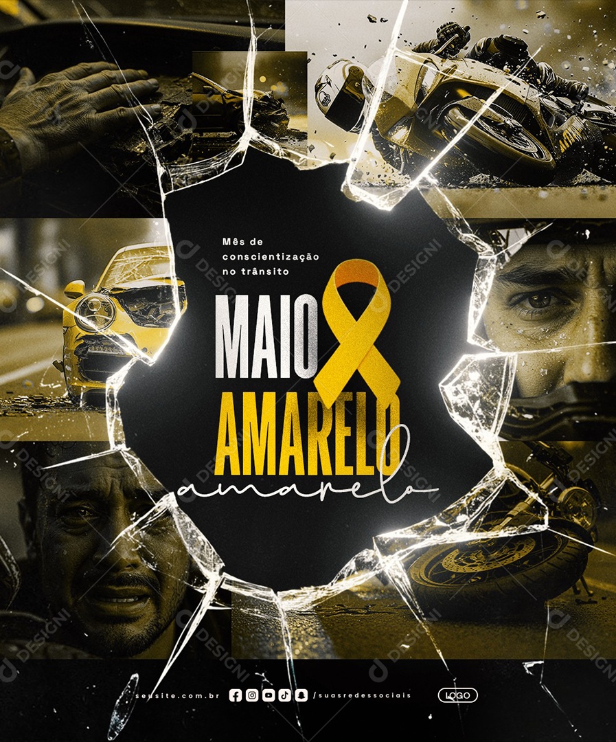 Maio Amarelo Mês de Conscientização no Trânsito Social Media PSD Editável