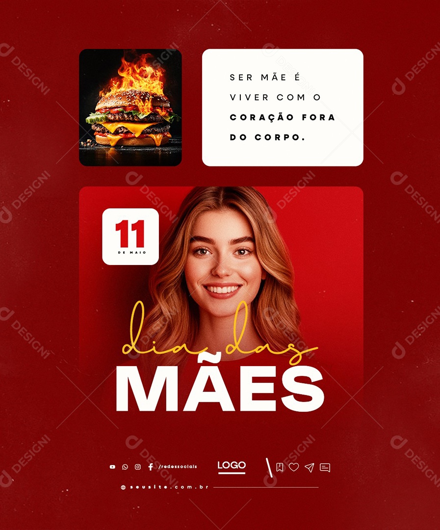 Dia das Mães 11 de Maio Hamburgueria Social Media PSD Editável