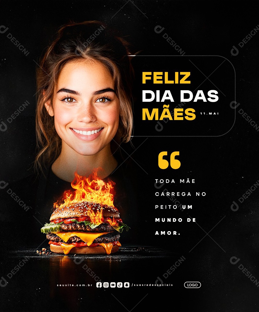 Feliz Dia das Mães 11 de Maio Hamburgueria Social Media PSD Editável
