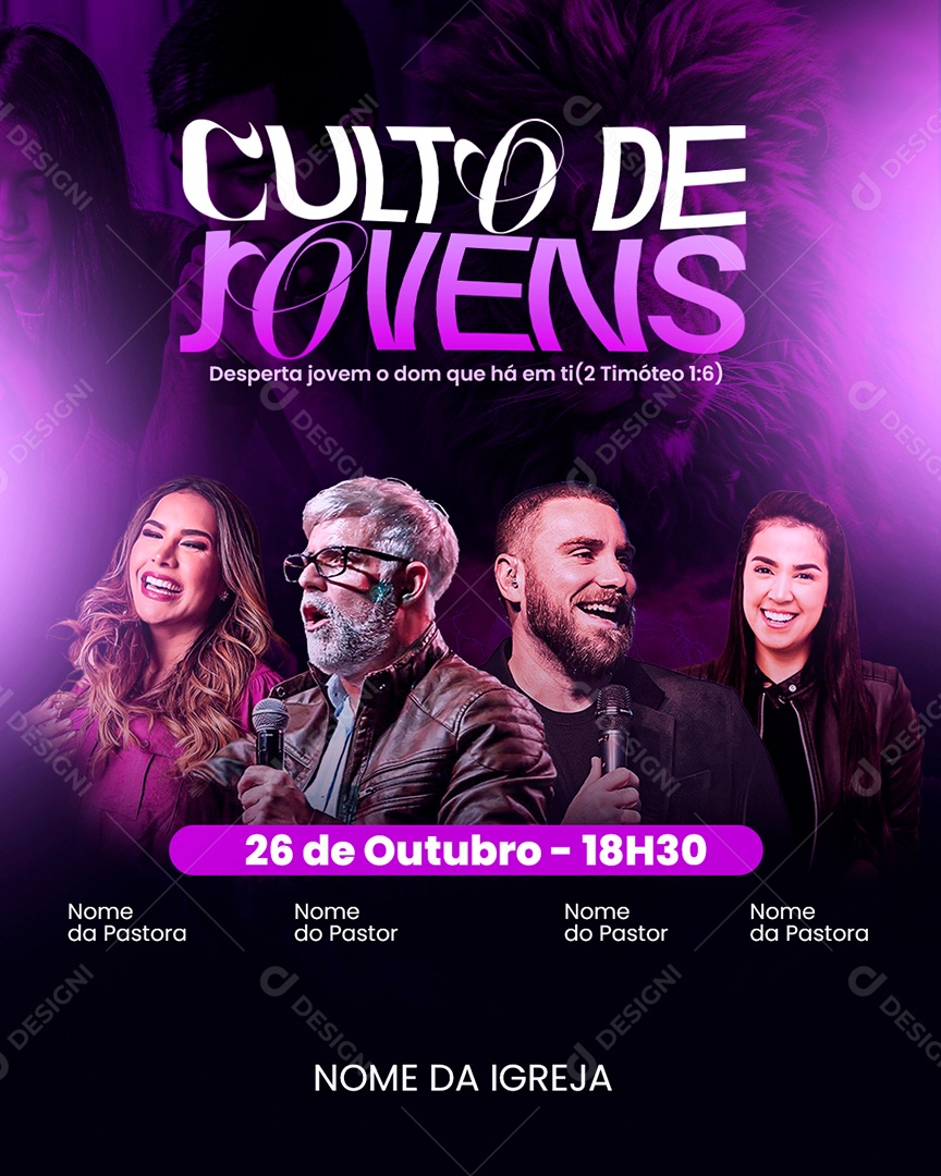 Flyer Gospel Culto de Jovéns Social Media PSD Editável