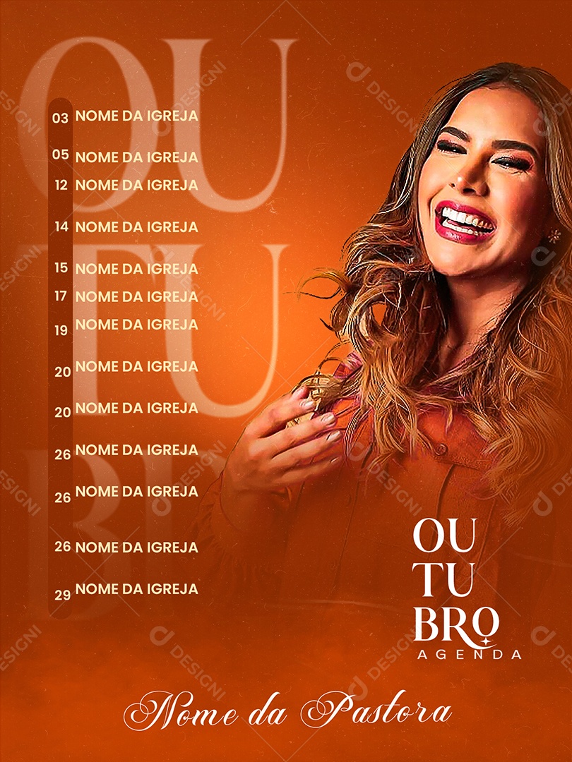 Flyer Gospel Outubro Agenda Social Media PSD Editável