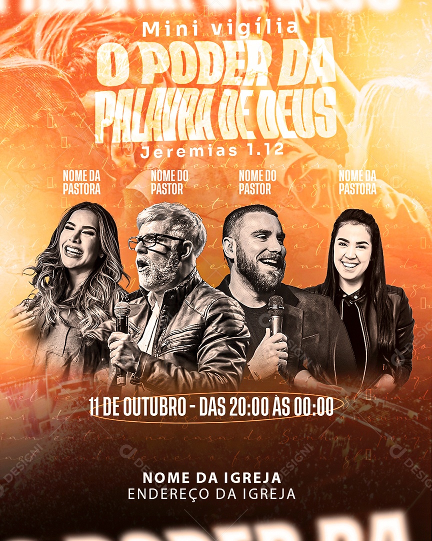 Flyer Gospel Mini Vigília O Poder da Palavra de Deus Social Media PSD Editável