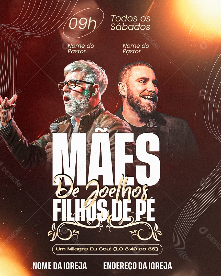 Flyer Gospel Mães De Joelhos Filhos De Pé Social Media PSD Editável