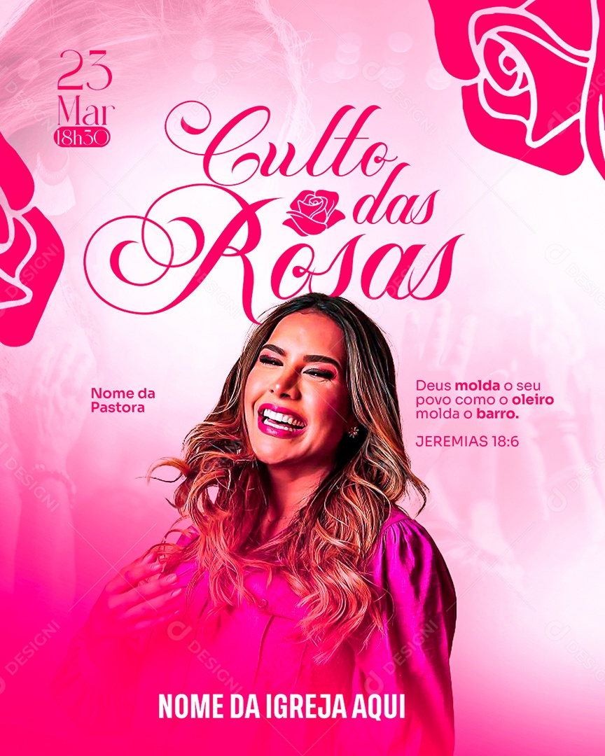 Flyer Gospel Culto das Rosas Social Media PSD Editável