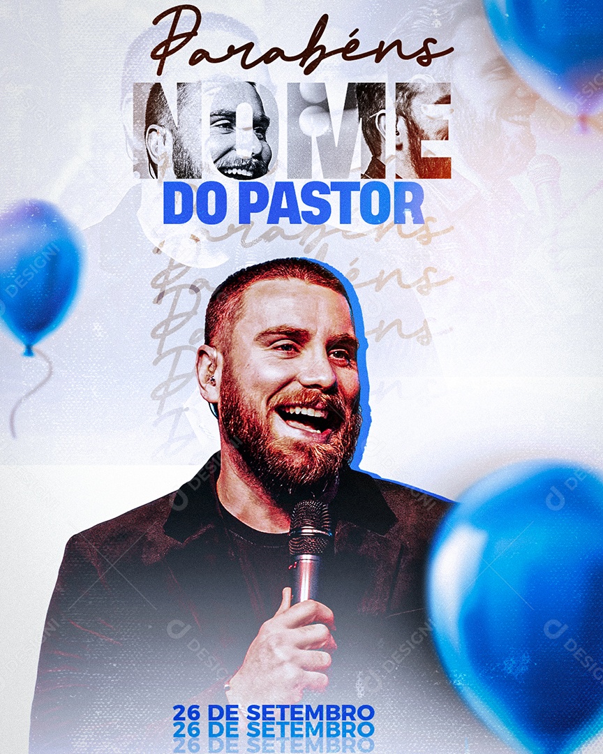 Flyer Gospel Parabéns Pastor Social Media PSD Editável