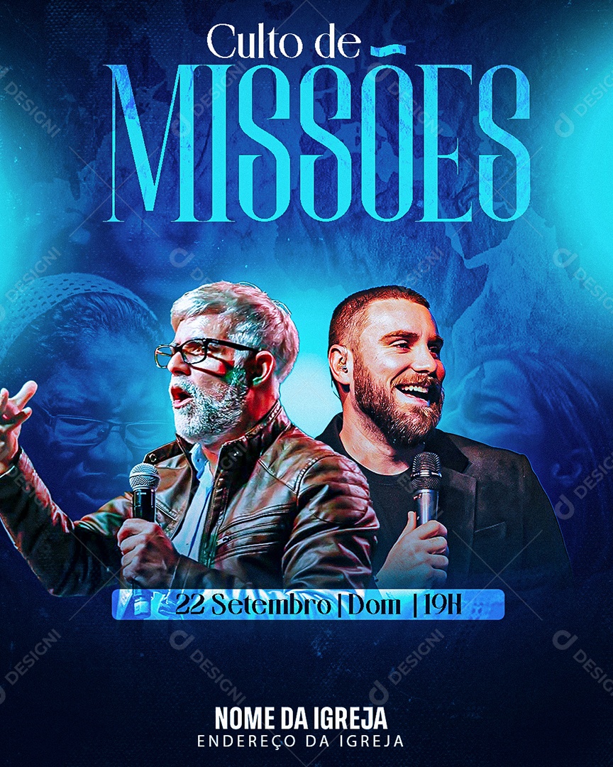Flyer Gospel Culto de Missões Social Media PSD Editável